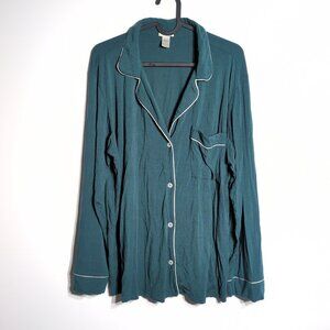 Eberjey Gisele Womens Pajama Shirt Top Medium Evergreen Ivory Long Sleeve READ